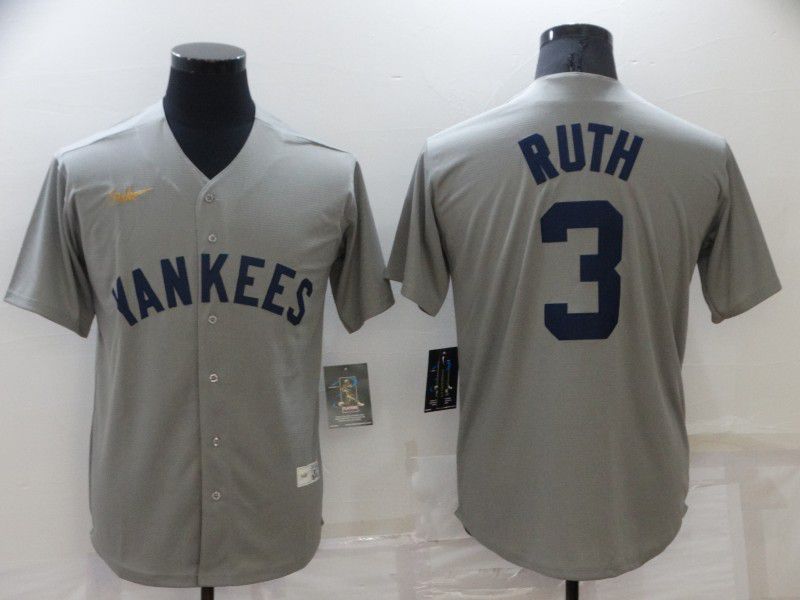Men New York Yankees #3 Ruth Grey Throwback Game 2022 Nike MLB Jersey